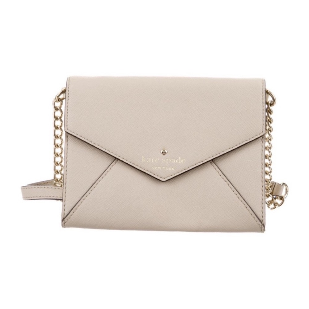 Kate Spade Taupe / Grey Envelope Crossbody Bag Leather Clutch